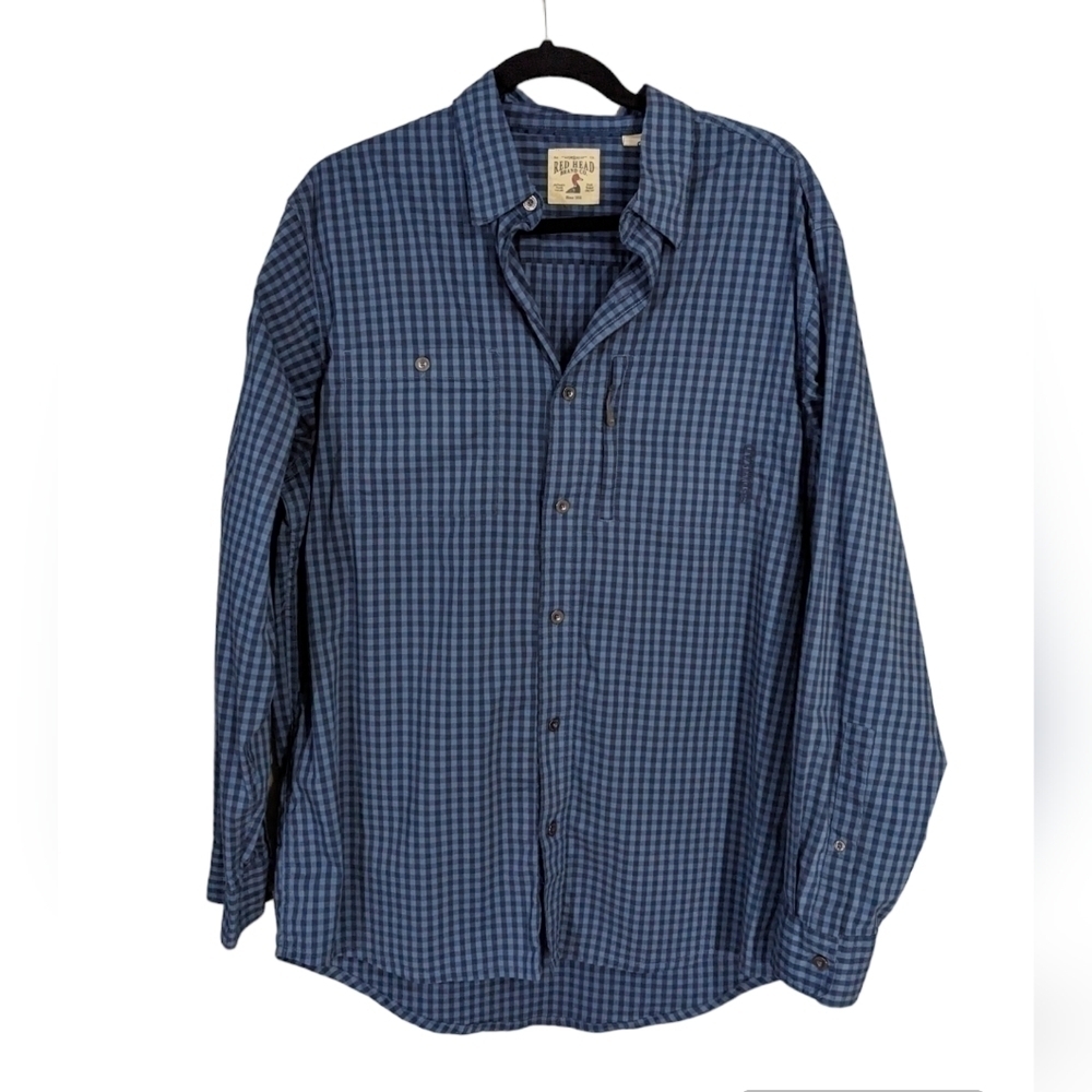 Redhead brand red duck men's shirt, long sleeve button down checked shirt. SizeL